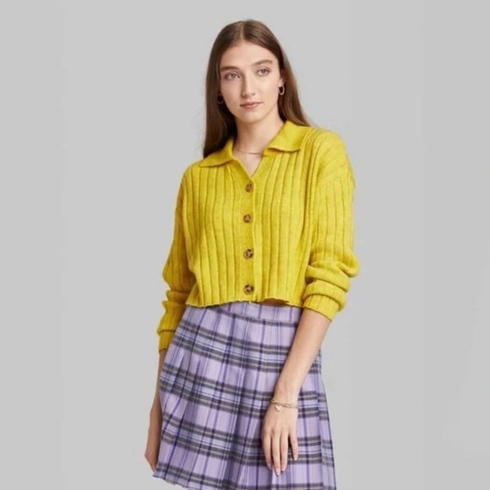 Wild Fable cropped cardigan chartreuse yellow - Picture 5 of 5